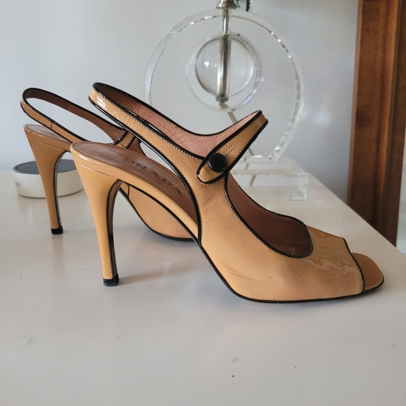 PRADA Peep Toe Leather Slingback Sandals - Picture 3 of 14